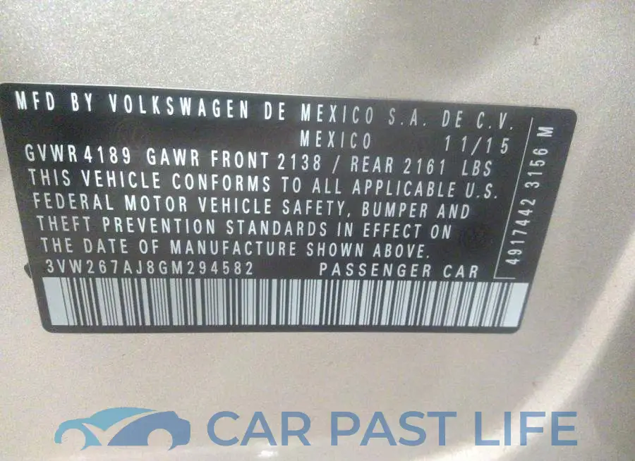 3VW267AJ8GM294582# 9