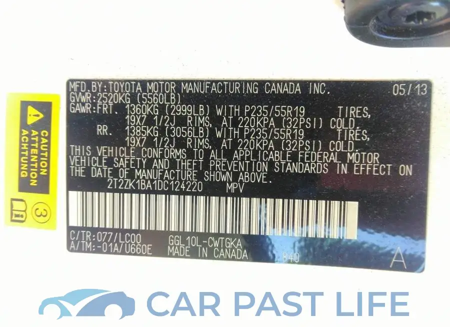2T2ZK1BA1DC124220# 9