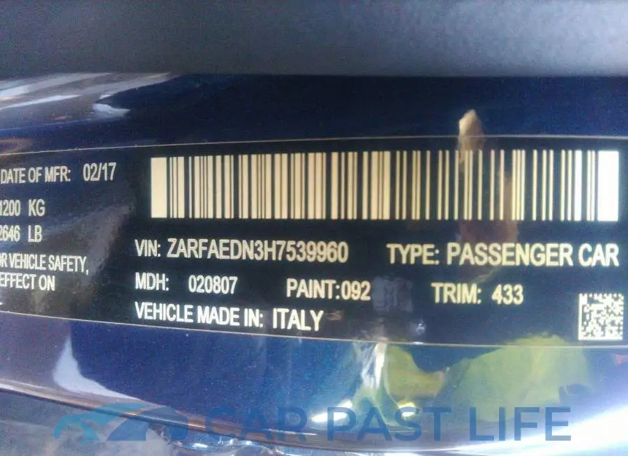 ZARFAEDN3H7539960# 9