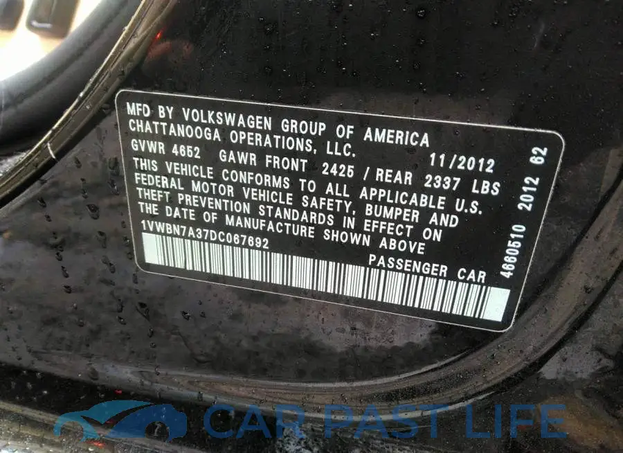 1VWBN7A37DC067692# 9
