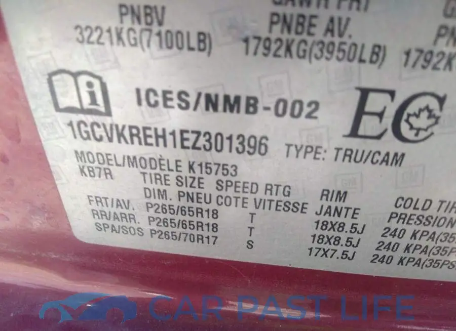 1GCVKREH1EZ301396# 9