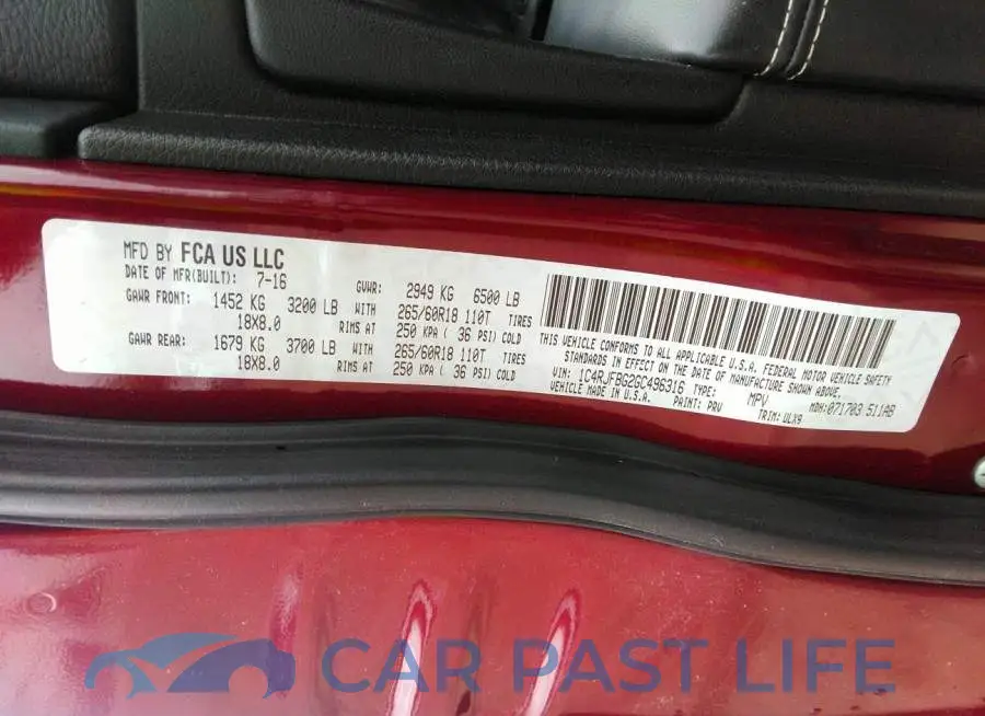 1C4RJFBG2GC496316# 9