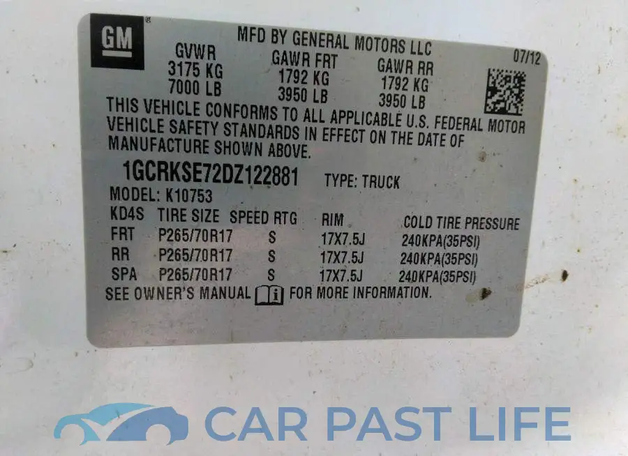 1GCRKSE72DZ122881# 9
