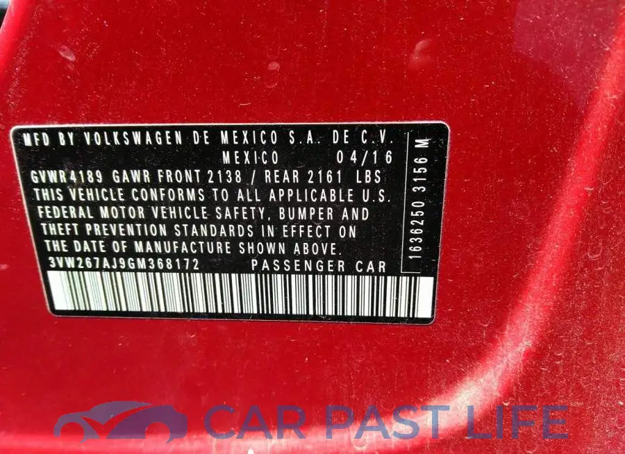 3VW267AJ9GM368172# 9
