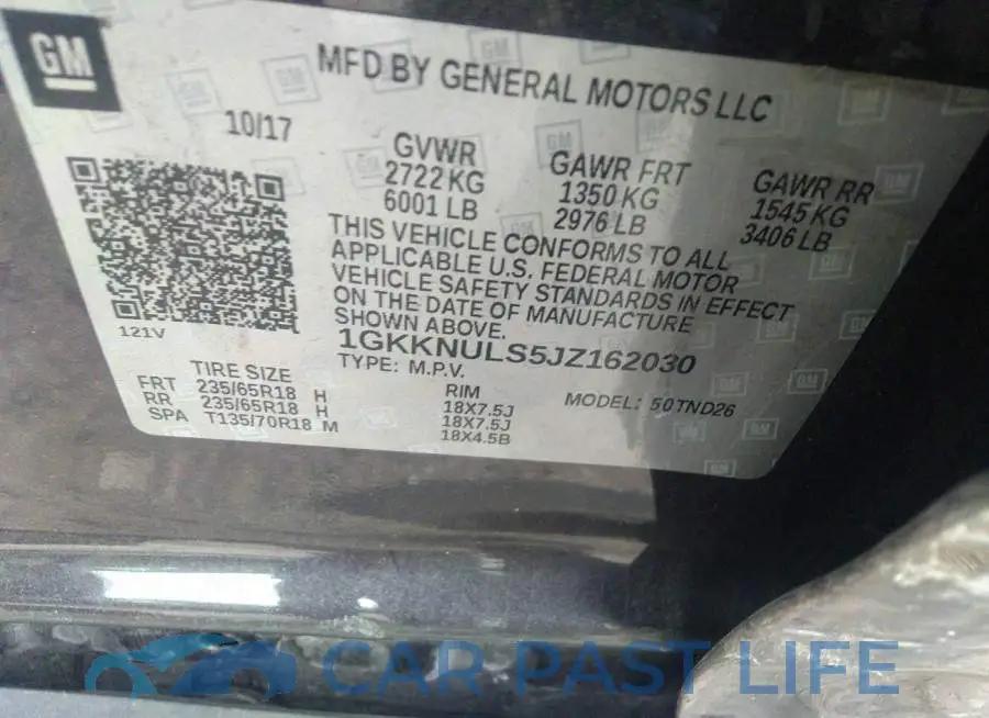 1GKKNULS5JZ162030# 9