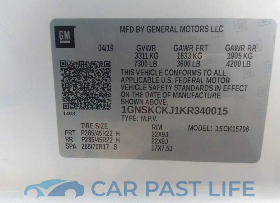 1GNSKCKJ1KR340015# 9
