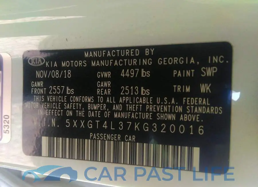 5XXGT4L37KG320016# 9