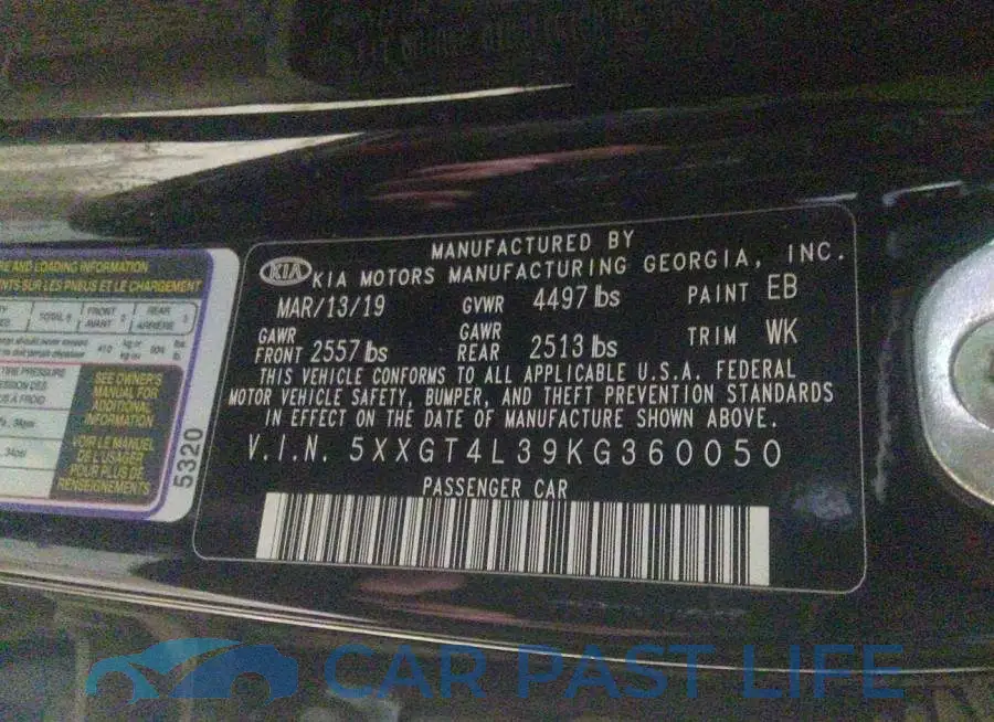 5XXGT4L39KG360050# 9