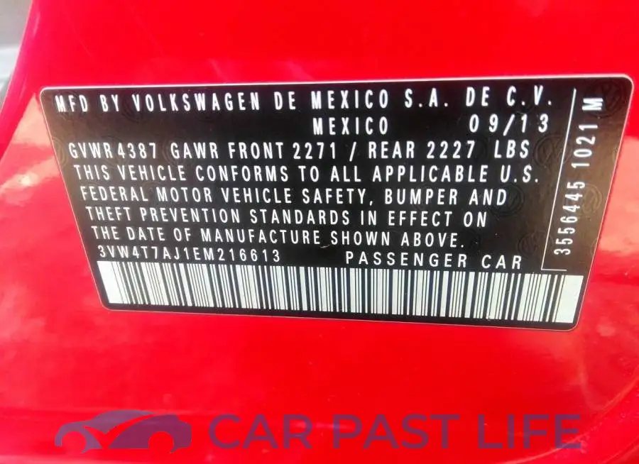 3VW4T7AJ1EM216613# 9