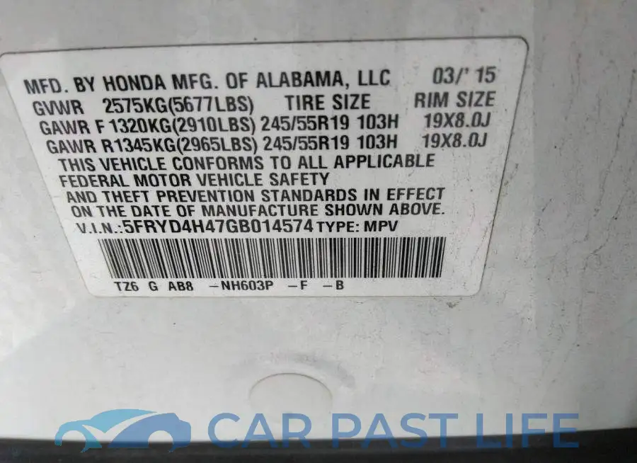 5FRYD4H47GB014574# 9