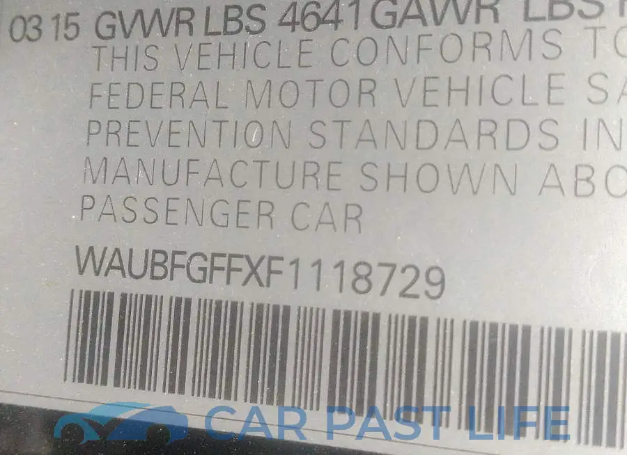 WAUBFGFFXF1118729# 9