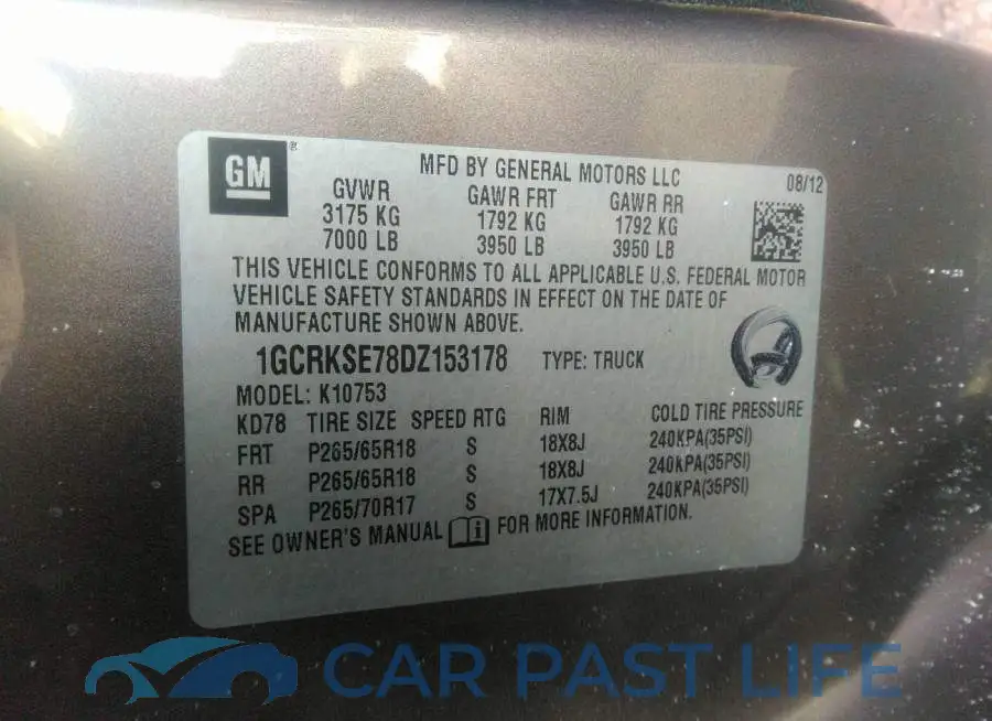 1GCRKSE78DZ153178# 9