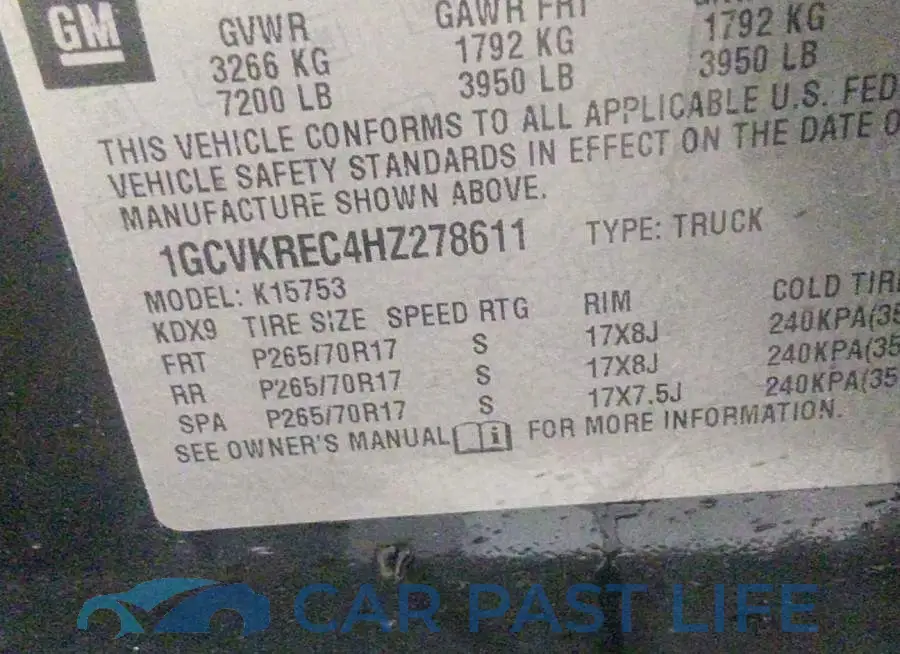 1GCVKREC4HZ278611# 9