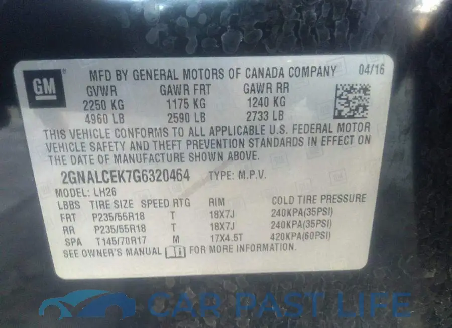 2GNALCEK7G6320464# 9