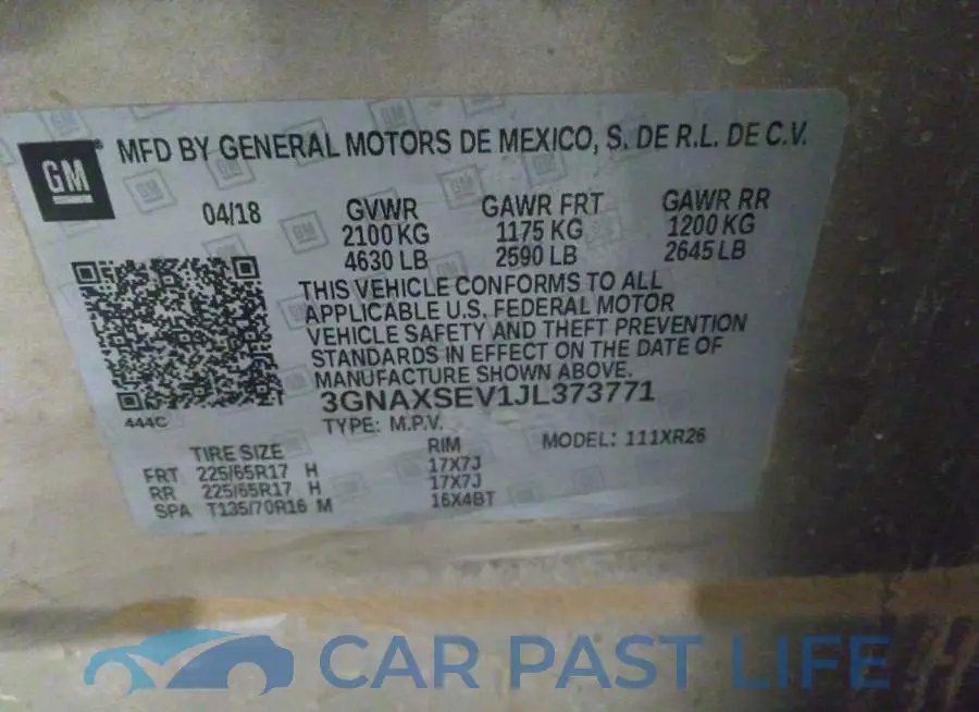 3GNAXSEV1JL373771# 9