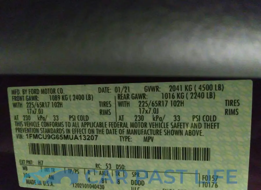 1FMCU9G65MUA13207# 9