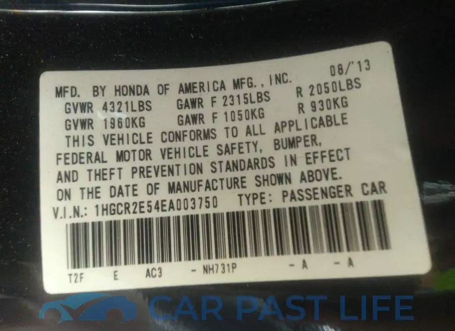 1HGCR2E54EA003750# 9