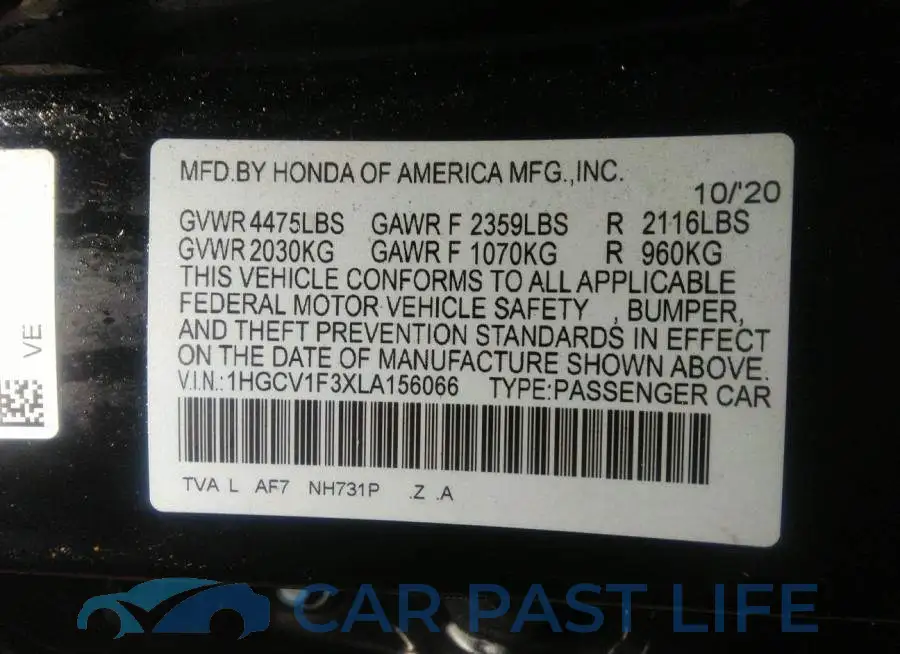 1HGCV1F3XLA156066# 9