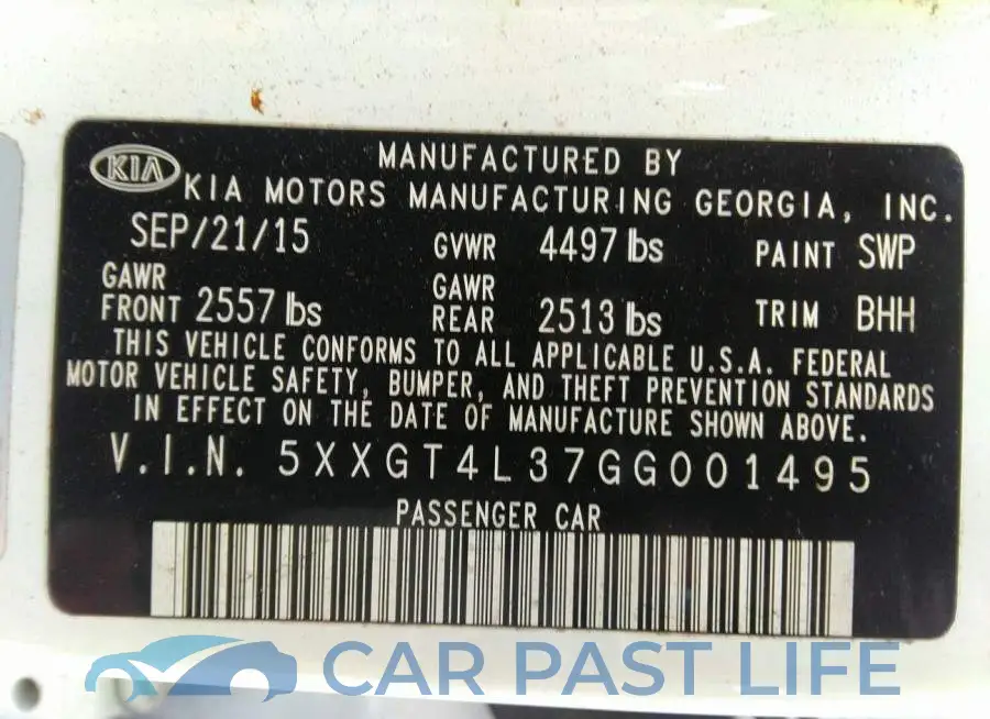 5XXGT4L37GG001495# 9