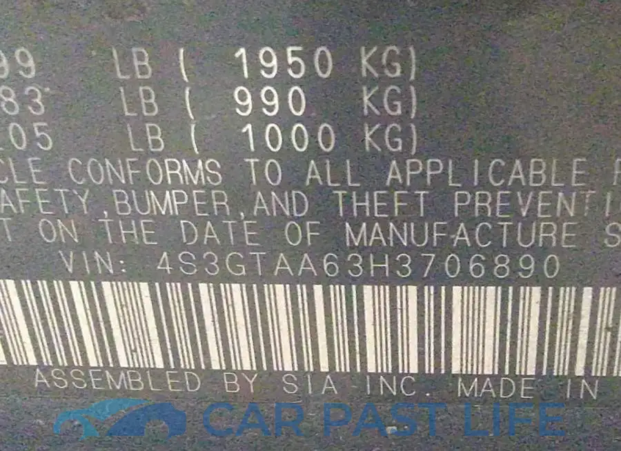 4S3GTAA63H3706890# 9