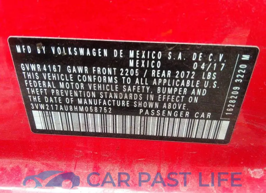 3VW217AU8HM058752# 9