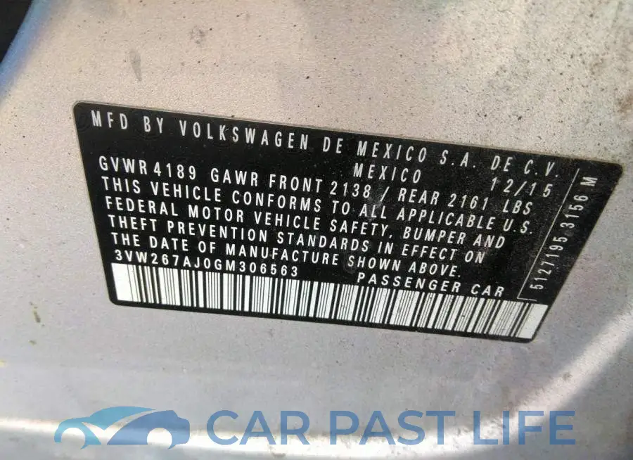 3VW267AJ0GM306563# 9