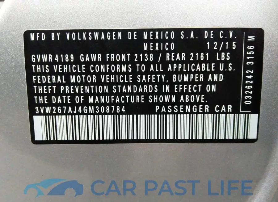 3VW267AJ4GM308784# 9