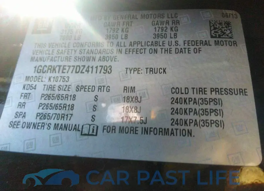 1GCRKTE77DZ411793# 9