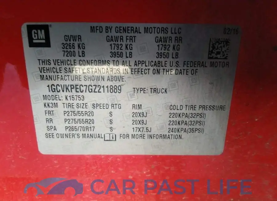 1GCVKPEC7GZ211889# 9