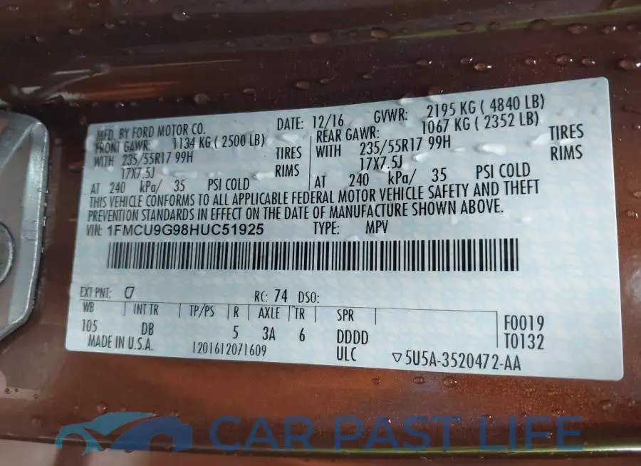 1FMCU9G98HUC51925# 9