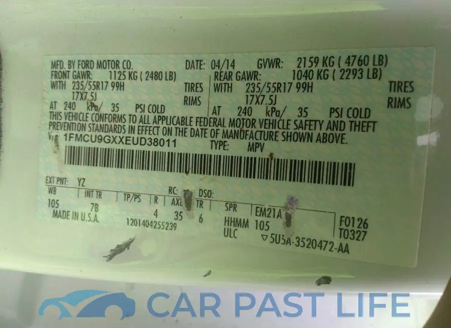 1FMCU9GXXEUD38011# 9