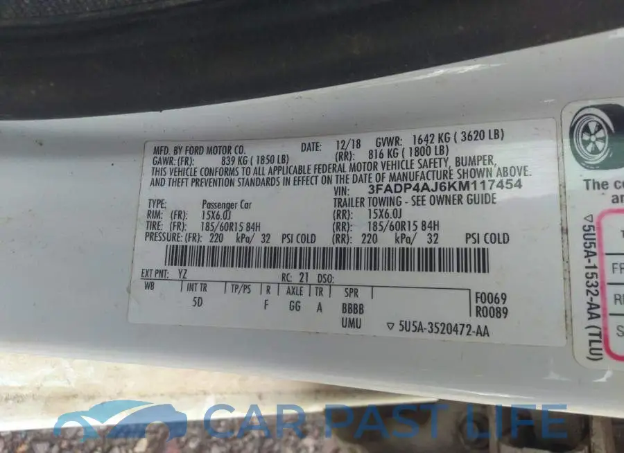 3FADP4AJ6KM117454# 9