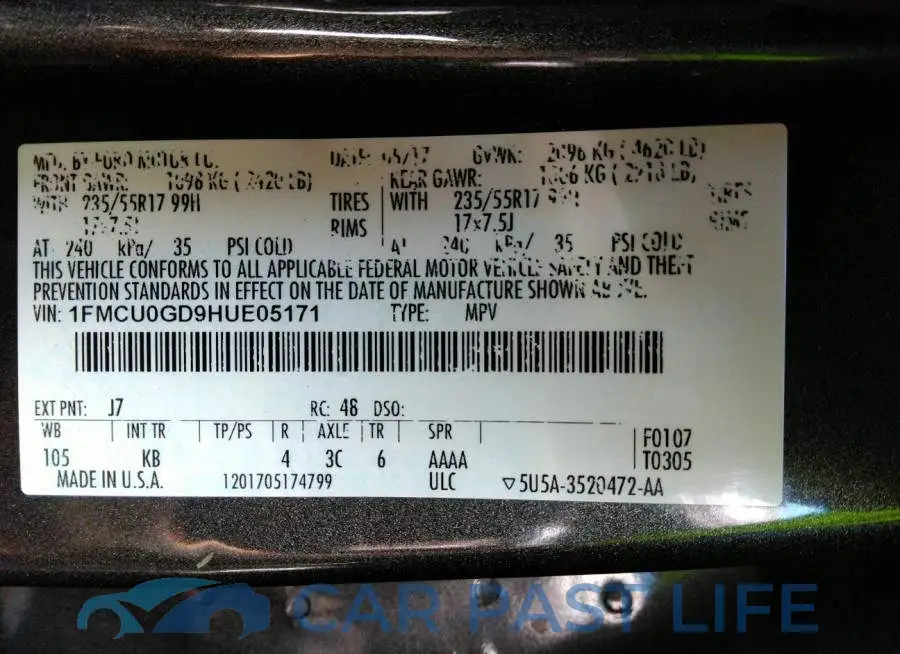 1FMCU0GD9HUE05171# 9