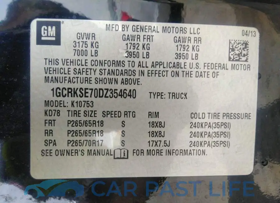 1GCRKSE70DZ354640# 9