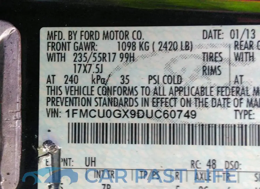 1FMCU0GX9DUC60749# 9