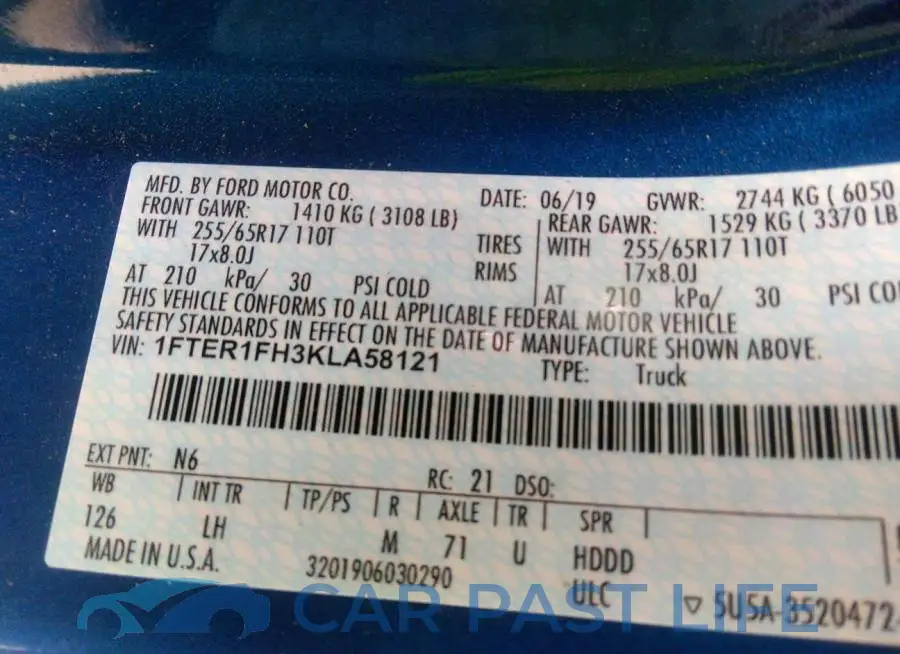 1FTER1FH3KLA58121# 9