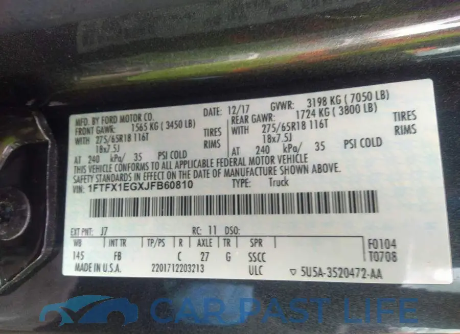 1FTFX1EGXJFB60810# 9