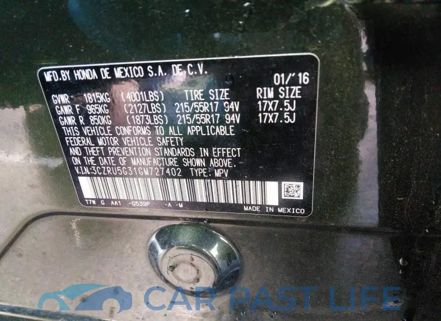 3CZRU5G31GM727402# 9