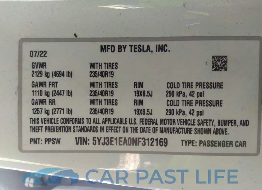 5YJ3E1EA0NF312169# 9
