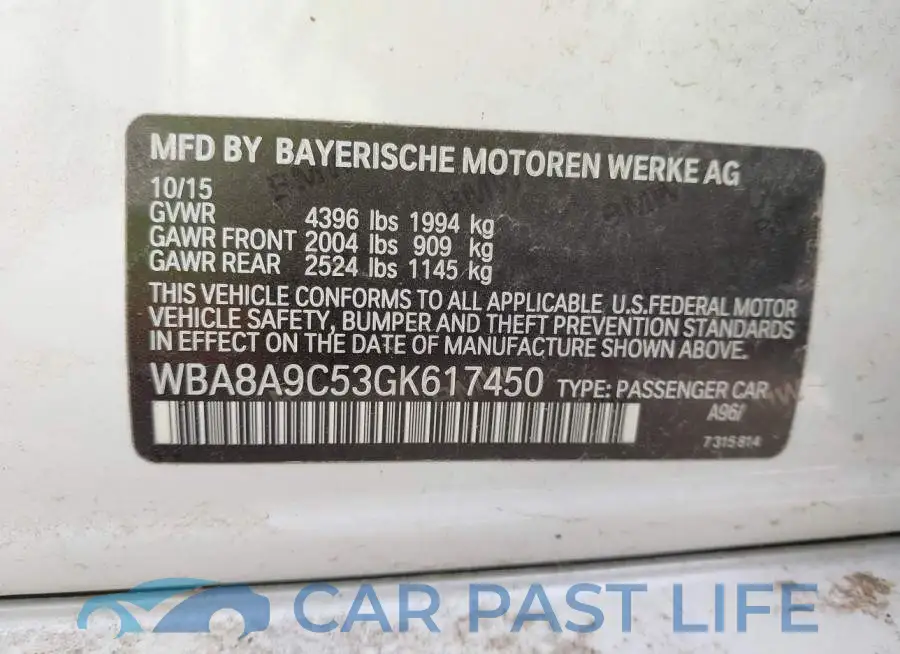 WBA8A9C53GK617450# 9