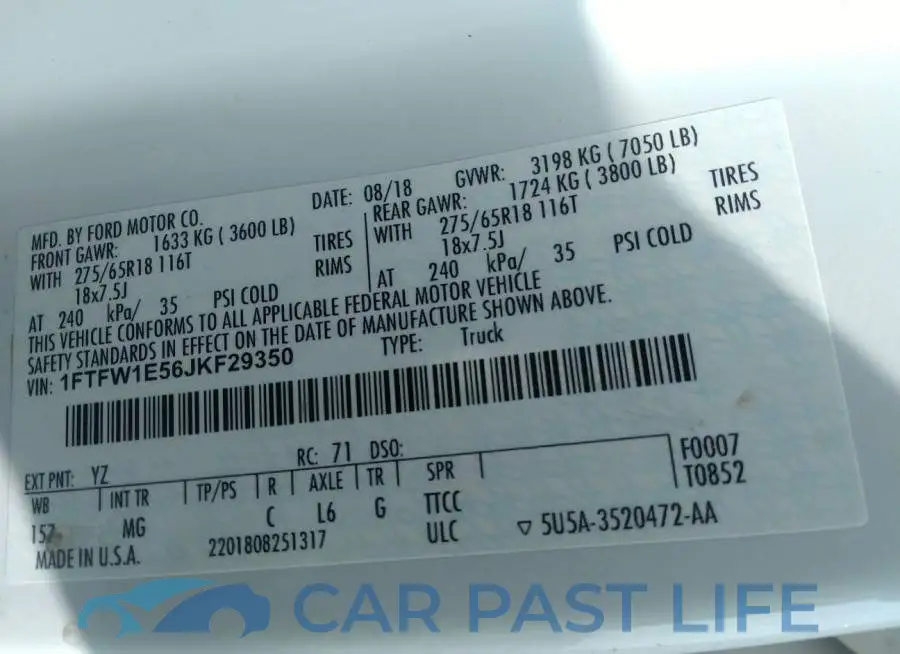 1FTFW1E56JKF29350# 9