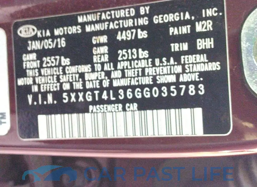 5XXGT4L36GG035783# 9