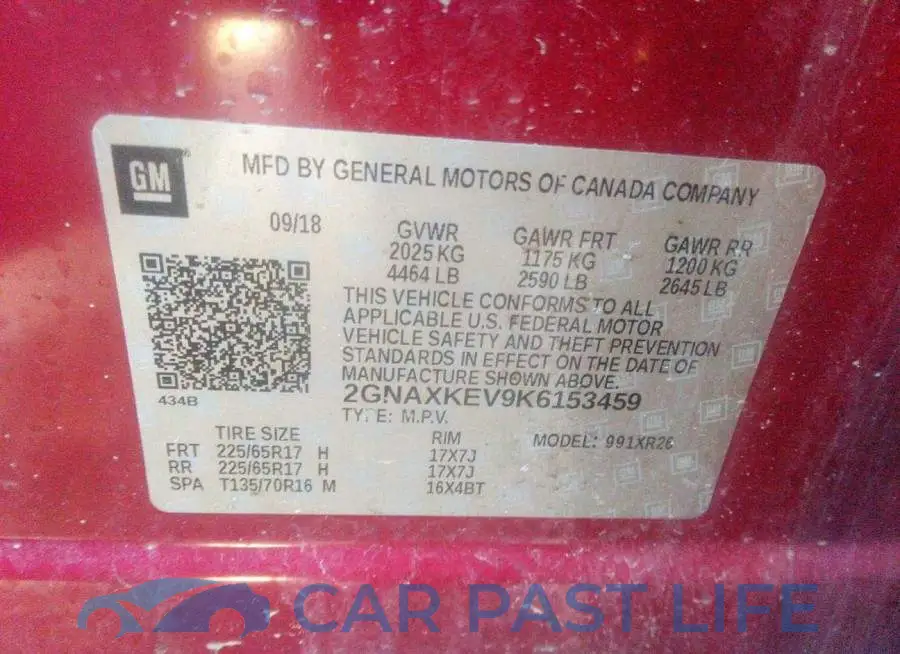 2GNAXKEV9K6153459# 9