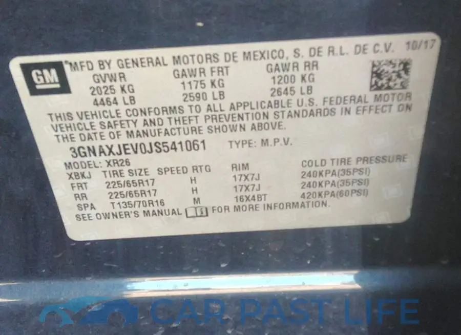 3GNAXJEV0JS541061# 9