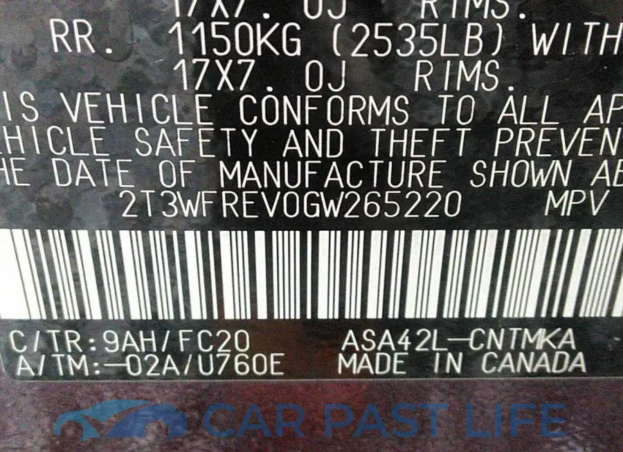 2T3WFREV0GW265220# 9