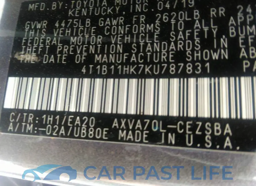 4T1B11HK7KU787831# 9
