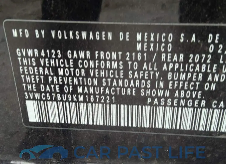 3VWC57BU9KM167221# 9
