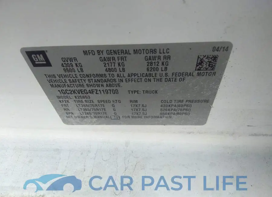 1GC2KVEG4FZ119700# 9