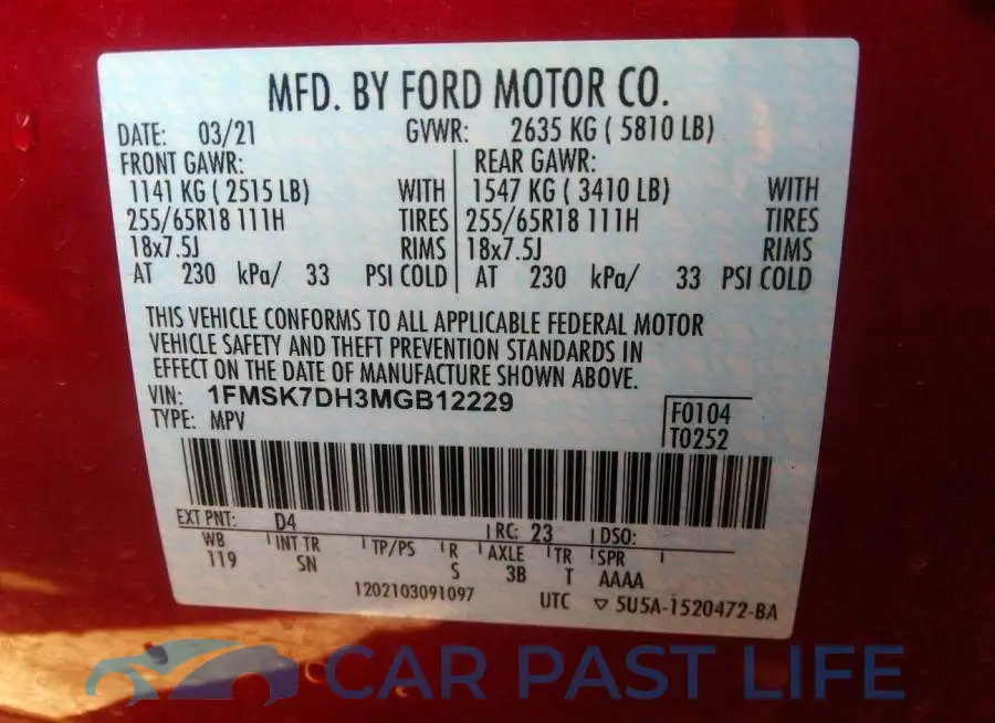 1FMSK7DH3MGB12229# 9