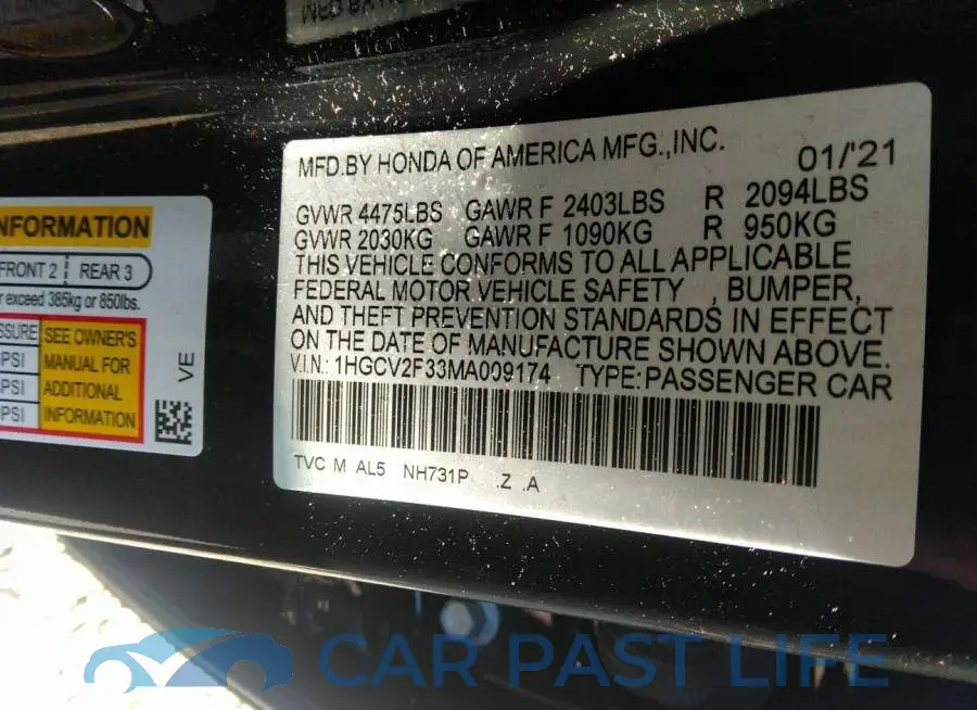 1HGCV2F33MA009174# 9